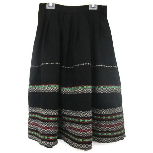 Vintage Dresses & Skirts - 1950s vintage black green red skirt size small 4 6